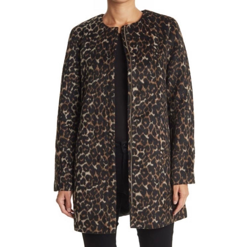 Nine West Brushed Woven Zip Front Coat